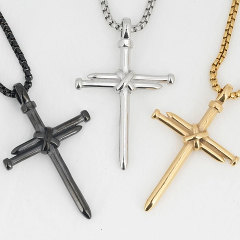 Industrial Iron Nail Cross Pendant Necklace For Men Women Titanium Steel Box Chain Gothic Punk Religious Jewelry Gift