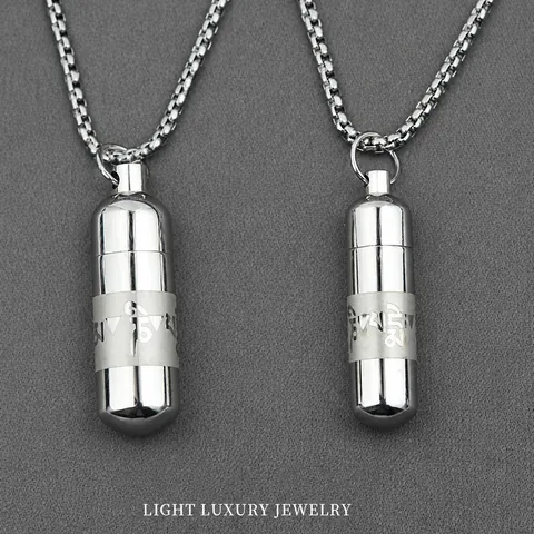 Vintage Titanium Steel Openable Cylinder Urn Necklace Sanskrit Carved Perfume Bottle Capsule Pendant For Men Women Jewelry