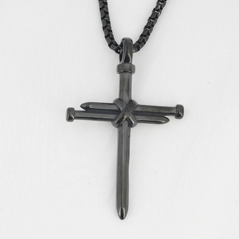 Industrial Iron Nail Cross Pendant Necklace For Men Women Titanium Steel Box Chain Gothic Punk Religious Jewelry Gift