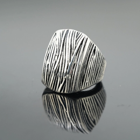 Anillo Vintage de Acero de Titanio con Textura de Corteza de Árbol para Hombres Mujeres Retro Industrial Envejecido Pulido