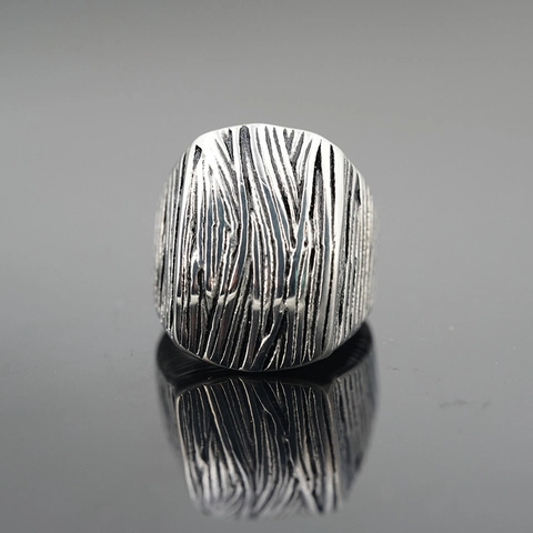 Anillo Vintage de Acero de Titanio con Textura de Corteza de Árbol para Hombres Mujeres Retro Industrial Envejecido Pulido