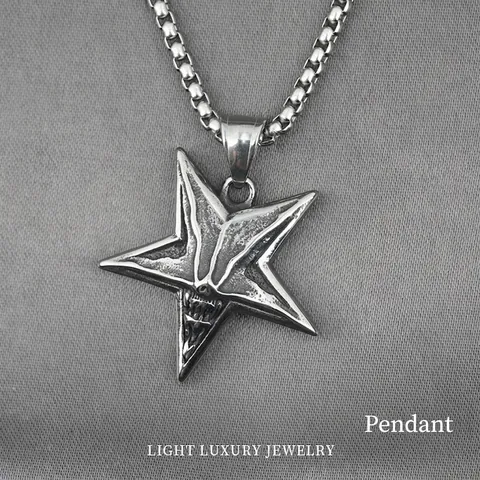 Gothic Baphomet Pentagram Skull Pendant Titanium Steel Necklace Punk Rock Men Vintage Distressed Jewelry Pendant