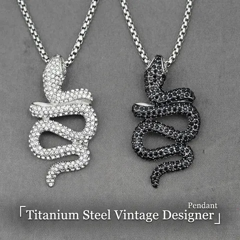 Vintage Schlangenanhänger Halskette Edelstahl Titanstahl Strass Zirkonia Tier Schmuck Zubehör Für Damen Herren