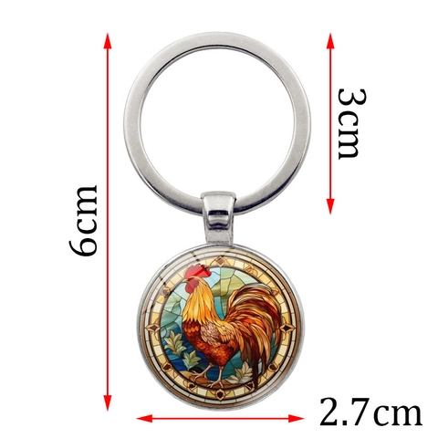 Vintage Haan Sleutelhanger Zinklegering Glas Hanger Retro Kunst Haan Patroon Sleutelring Voor Mannen Vrouwen Creatief Cadeau Decoratie