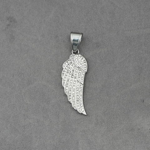Hip Hop Edelstahl Engelsflügel Anhänger Halskette Für Herren Damen Gold Silber Schwarz Zirkonia Strass Feder Schmuck Geschenk