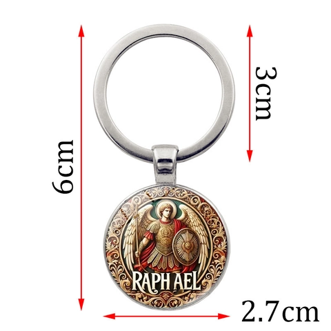 Erzengel Raphael Metall Glas Anhänger Schlüsselring Religiöser Christlicher Schmuck Vintage Stil Schutz Amulett Schlüsselanhänger Geschenk