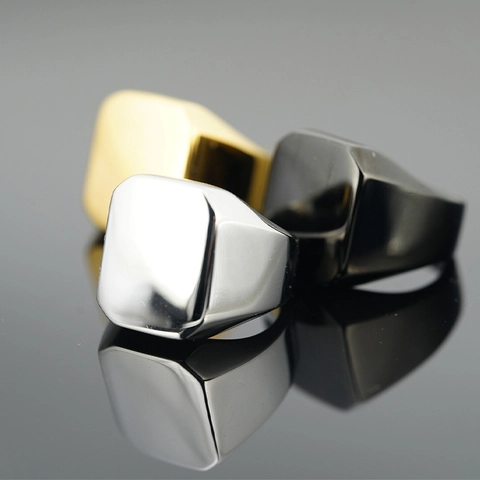 Anillo de Sello Cuadrado Minimalista de Acero Inoxidable Pulido Oro Plata Negro Anillo de Banda Geométrica para Hombre Mujer
