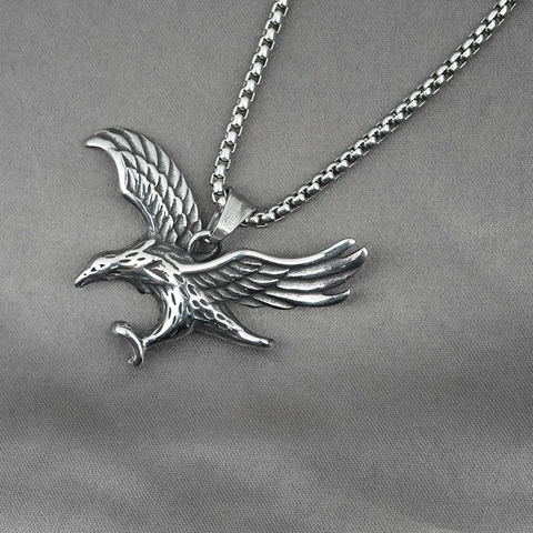 Collana con Ciondolo Aquila in Acciaio al Titanio Vintage Distressed Acciaio Inossidabile Gioielli per Uomo