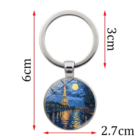 Van Gogh Sternennacht Eiffelturm Kunst Schlüsselanhänger Legierung Glas Cabochon Schlüsselring Vintage Souvenir Für Taschen Deko