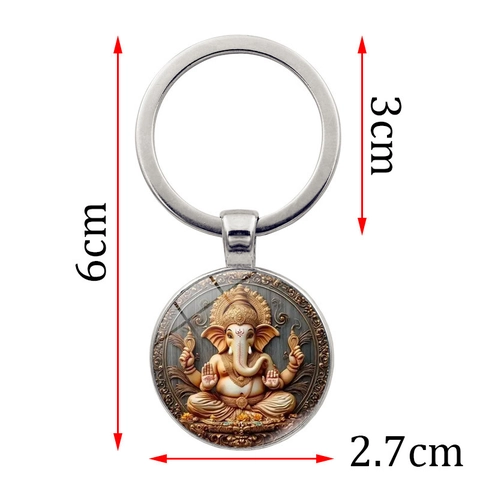 Vintage Ganesha Olifant God Sleutelhanger Met Zinklegering Ring En Glas Cabochon Hanger Voor Heren Dames Religieus Cadeau