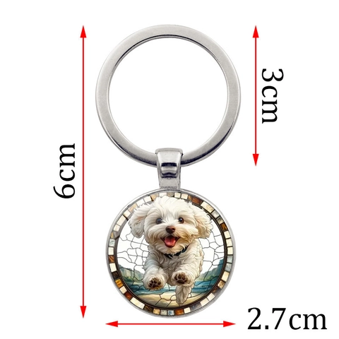Süßer Malteser Hund Schlüsselanhänger Metall Zinklegierung Glas Cabochon Anhänger Schlüsselring Für Haustierliebhaber Schmuck