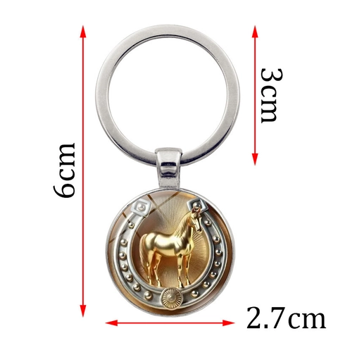 Vintage Metal Horse Keychain Lucky Horseshoe Pendant Key Ring Zinc Alloy Glass Accessory Unisex Lucky Charm Pendant