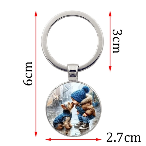 Portachiavi Amante Animali in Lega di Metallo Vetro Cabochon Bambino Cane Ciondolo Vintage Argento Bronzo Accessori Regalo