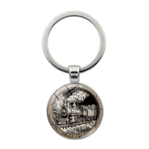 Portachiavi Vintage in Metallo con Locomotiva a Vapore Treno Retrò Ciondolo a Bottone in Vetro Rotondo Anello Chiave per Decorazione Quotidiana Regalo Unisex
