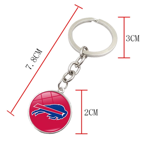 Porte-clés Logo Équipe Football Américain Rond Cabochon en Verre Alliage de Zinc Anneau de Clé pour Sac Voiture Pendentif Souvenir de Fans de Sport Bijoux