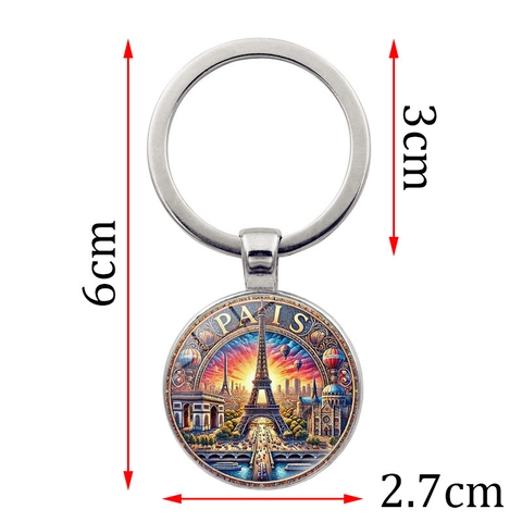 Paris Sonnenuntergang Eiffelturm Schlüsselanhänger Vintage Zinklegierung Glas Cabochon Metall Schlüsselring Auto Tasche Souvenir Geschenk