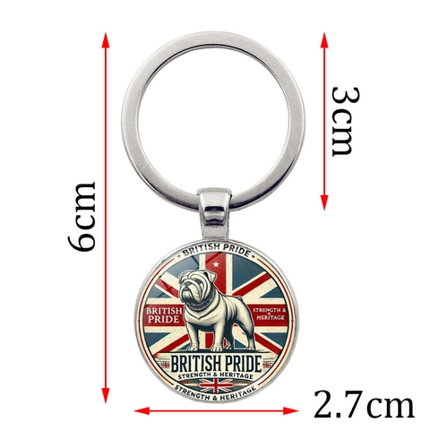 Britische Flagge Bulldogge Schlüsselanhänger Metall Zinklegierung Glas Cabochon Tierliebhaber Geschenk British Pride Rund Schlüsselring