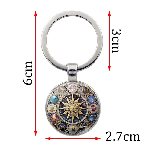Portachiavi in Lega e Vetro Vintage Simboli Astronomici Sole Luna Stella Ciondolo Costellazione Retrò Accessorio Borsa Regalo
