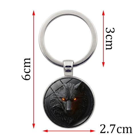 Vintage Metal Wolf King Head Pattern Keychain Zinc Alloy Round Glass Pendant Key Ring For Car Bag Accessory Men Gift