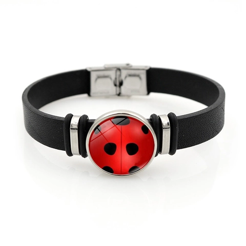 Fashion Cartoon Ladybug Synthetic Leather Bracelet Rhinestone Inlaid Jewelry For Women Men Gift Bracelets