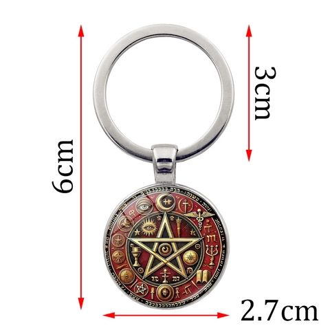 Mystiek Symbool Pentagram Sleutelhanger Retro Zinklegering Glas Cabochon Sleutelring Mystiek Occulte Hanger Voor Tas Auto Decor