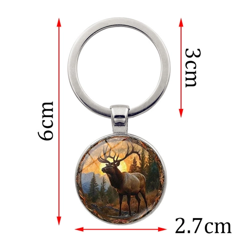 Vintage Zonsondergang Eland Metalen Sleutelhanger Boshert Glazen Hanger Sleutelring Voor Auto Tas Bedeltje Cadeau Voor Heren Dames Accessoires