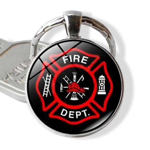 Feuerwehr Feuerabteilung Abzeichen Metall Schlüsselanhänger Rund Glas Dome Schlüsselring Für Herren Damen Feuerwehrmann Held Geschenk Auto Tasche Anhänger