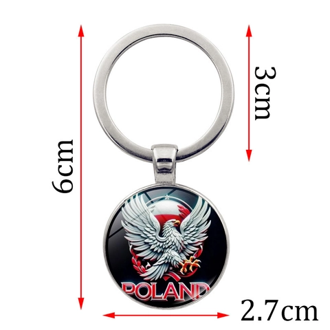Poland National Emblem White Eagle Keychain Alloy Glass Cabochon Polish Flag Souvenir Key Ring For Travel Gift Bag Charm