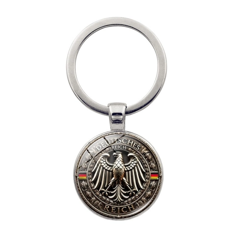 Vintage Reichsadler Emblem Metall Schlüsselanhänger Rund Zinklegierung Glas Anhänger Schlüsselring Für Taschen Auto Deko Geschenk