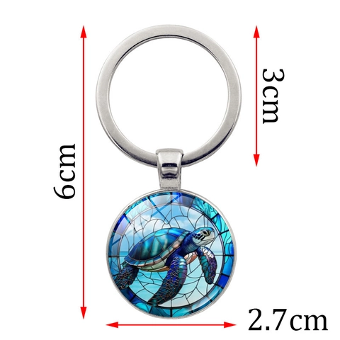 Portachiavi Artistico a Forma di Tartaruga Marina in Lega di Zinco Vetro Dipinto Pendente per Borsa Auto Accessori Uomo Donna