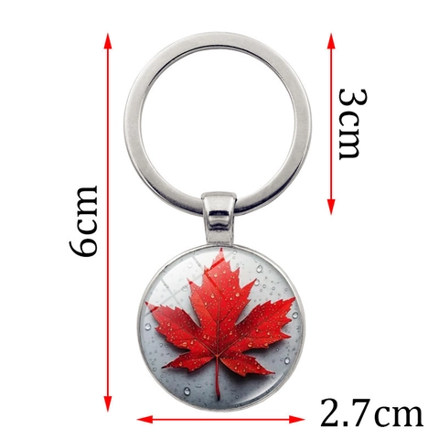 Portachiavi con Cabochon in Vetro Foglia di Acero Rosso Lega di Zinco Portachiavi Circolare in Metallo Charm Borsa per Uomo Donna Regalo