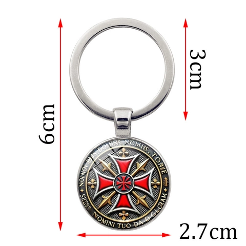 Porte-clés en Métal Vintage Croix des Templiers Inscription Latine Pendentif Croix de Fer pour Homme Femme Accessoire de Sac
