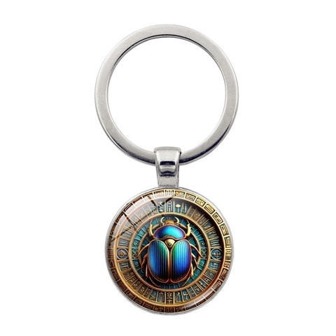 Ancient Egyptian Scarab Keychain Vintage Zinc Alloy Glass Beetle Key Ring Bag Pendant Jewelry Ornament For Men Women