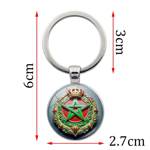 Porte-clés en Métal Emblème National du Maroc pour Fans de Football Vintage Alliage de Zinc Verre Cabochon Pendentif de Sac Cadeau