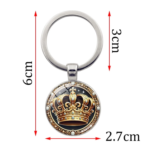 Portachiavi in Lega di Zinco Vintage con Motivo a Corona Ciondolo Cabochon in Vetro Ornamento da Appendere per Auto Borsa Regalo Gioielli
