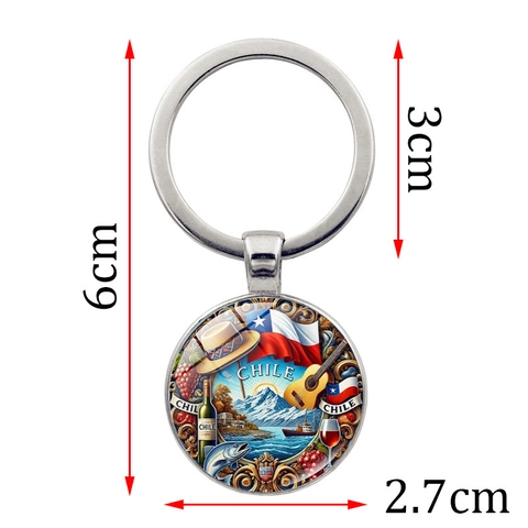 Vintage Chile Kultursymbol Metall Schlüsselanhänger Souvenir Zinklegierung Glaskabochon Schlüsselring Für Auto Tasche Geschenk