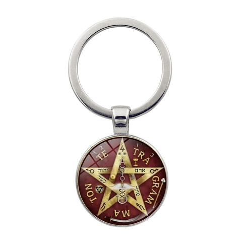 Vintage Pentagramm Tetragrammaton Zinklegierung Glas Schlüsselanhänger Mystisches Symbol Davidstern Tasche Anhänger Schmuck Geschenk