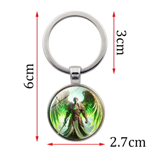 Erzengel Raphael Grüner Geflügelter Engel Metall Schlüsselanhänger Glas Cabochon Vintage Religiöser Anhänger Schlüsselring Für Auto Tasche