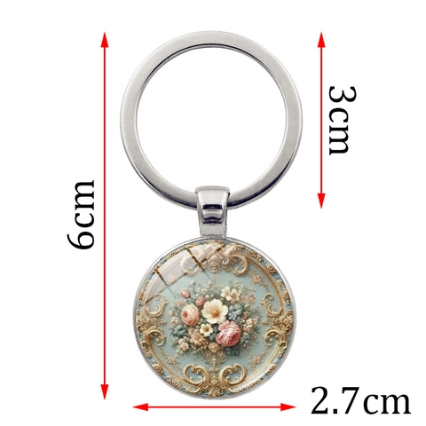 Barock Blumen Schlüsselanhänger Vintage Zinklegierung Glas Rose Blume Pendentif Schlüsselring Für Auto Tasche Damen Mode Schmuck