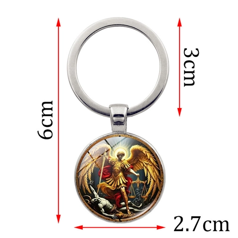 Erzengel Michael Metall Schlüsselanhänger Religiöse Zinklegierung Glas Anhänger Schlüsselring Für Auto Tasche Schmuck Geschenk