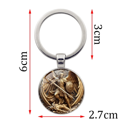 Sankt Michael Erzengel Metall Schlüsselanhänger Religiös Glaskabochon Anhänger Schlüsselring Vintage Legierung Schmuck Tasche Geschenk