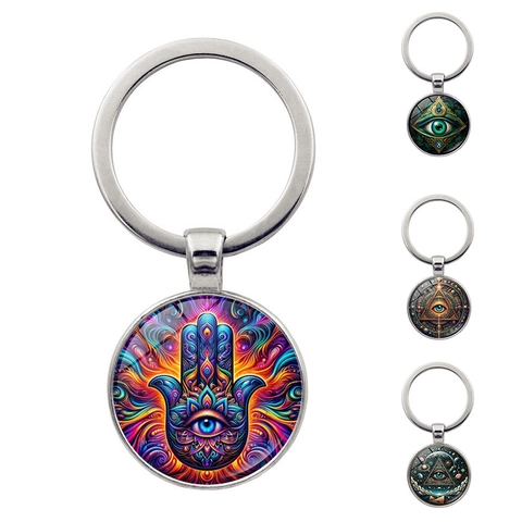 Hamsa Böser Blick Allsehendes Auge Metall Schlüsselanhänger Mit Glas-Cabochon Mystischer Böhmischer Anhänger Für Auto Tasche