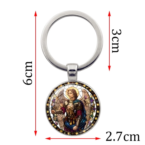 Portachiavi in Metallo Arcangelo Michele San Michele Pendente in Vetro con Ali d'Angelo Religioso per Auto Borsa Gioielli Unisex Regalo