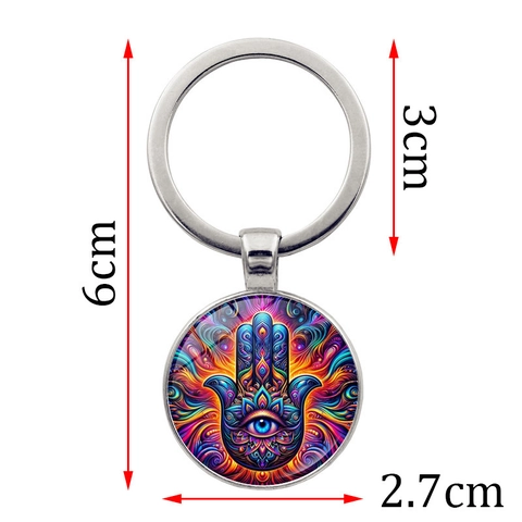 Hamsa Böser Blick Allsehendes Auge Metall Schlüsselanhänger Mit Glas-Cabochon Mystischer Böhmischer Anhänger Für Auto Tasche