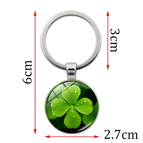 Portachiavi Fortunato con Quadrifoglio Vintage in Metallo Anello Chiave Tondo in Vetro Cabochon Pendente per Borsa Regalo