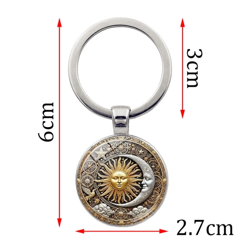 Vintage Sonne Mond Sterne Himmlische Zinklegierung Glas Schlüsselanhänger Anhänger Für Auto Tasche Mysteriöse Astrologie Schmuck