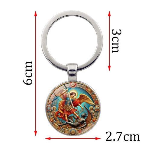 Vintage St. Michael Besiegt Dämon Erzengel Religiöser Schlüsselanhänger Zinklegierung Glas Cabochon Schlüsselring Für Tasche Auto