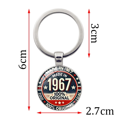 Portachiavi Bandiera Americana Retrò Made In 1967 Lega di Zinco Vetro Portachiavi Vintage Regalo di Compleanno Ciondolo in Metallo