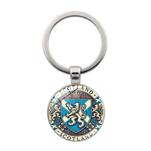 Portachiavi Vintage Araldica Scozia Leone Rampante Corona Lega Zinco Vetro Cabochon Souvenir per Auto Borsa Accessori
