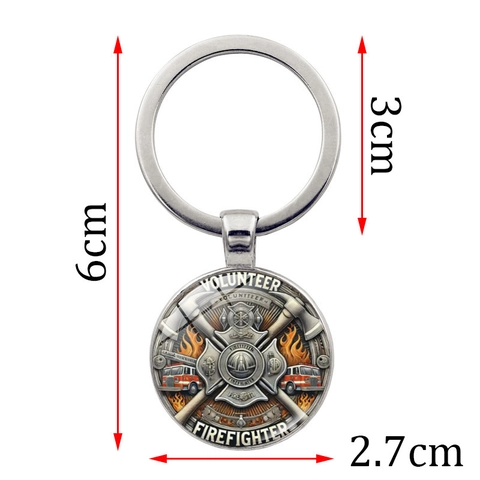Portachiavi in Metallo Vigile del Fuoco Volontario in Lega di Zinco Ciondolo in Vetro Cabochon Portachiavi Donna Uomo Gioielli